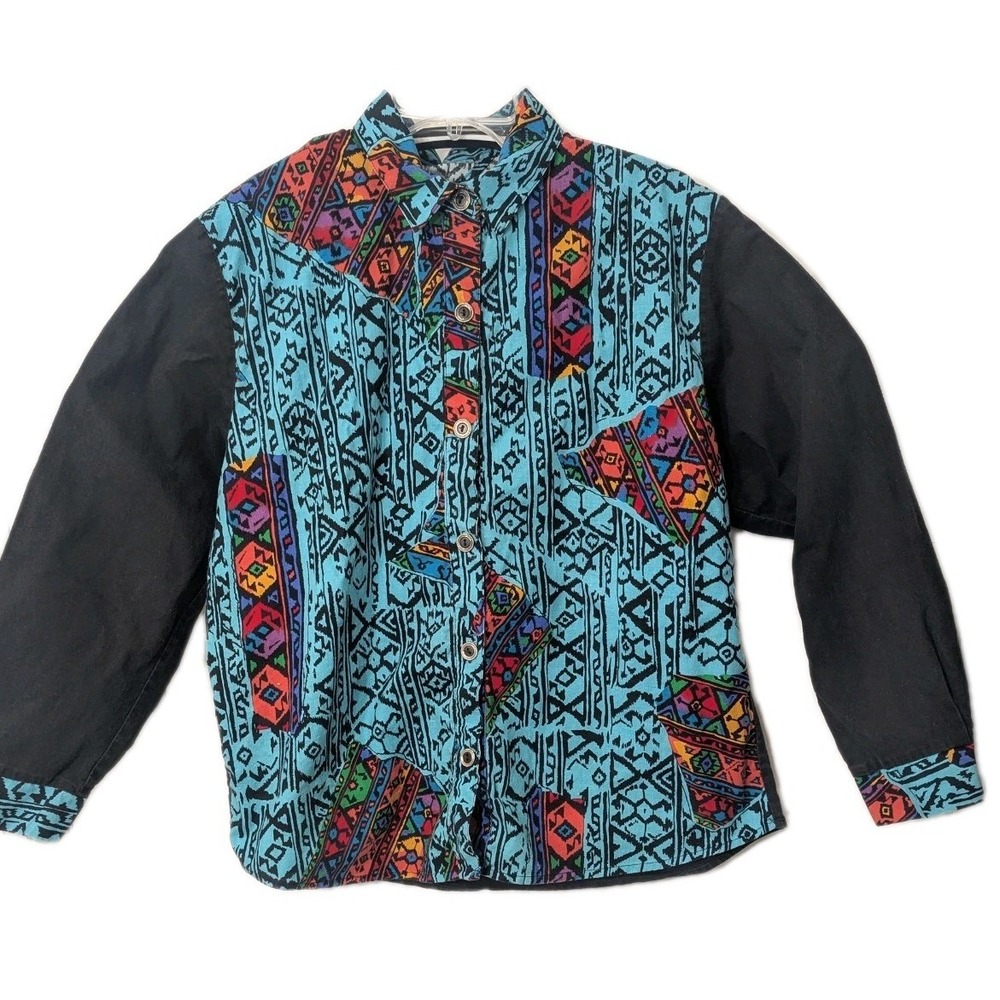 Vtg Ozark Mountain Womens Cotton Southwestern Open Back Shirt Long Sleeve size L